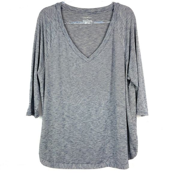 Lane Bryant Tops - Lane Bryant Blue White Striped V-neck 3/4 Sleeve Top 18/20 NWT